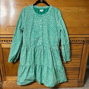 J. Crew Reimagined Long Sleeve Green White Floral Tiered Dress